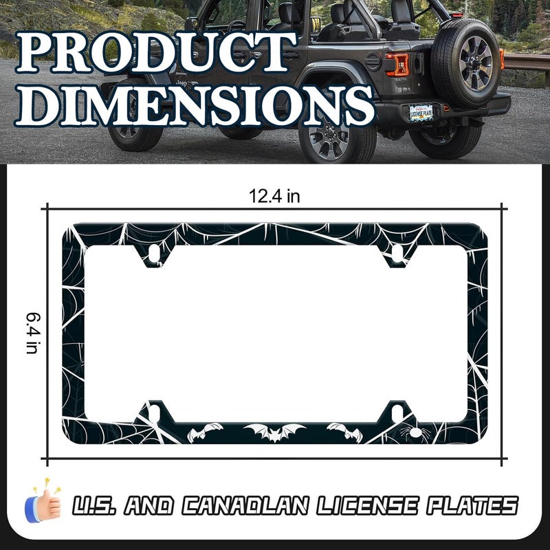 LIN KANG 2PCS Bat License Plate Frames Spider Web Goth Gothic Aluminum Metal License Plate Holder Covers Rust-Proof Waterproof Car Decorative Tag Frames for Standard US 12x6 Inch - Image 2